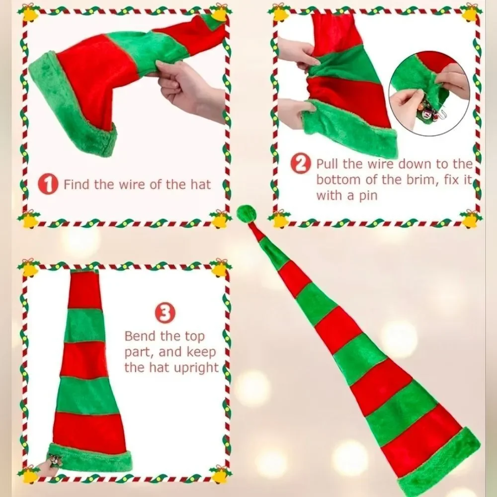 🔹️NWOT Green & Red Striped Adjustable Wire Extra Long Elf Hat One Size - Picture 7 of 7